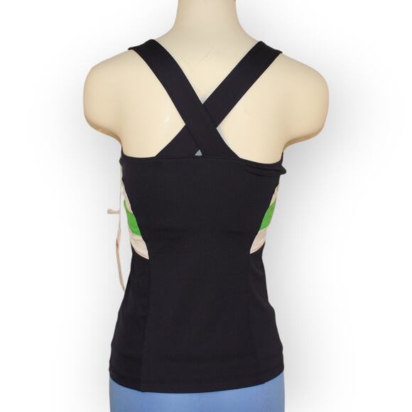 BOAST USA Womens Active Cross Tank Small Navy Green White Stretch Bra - Picture 3 of 9